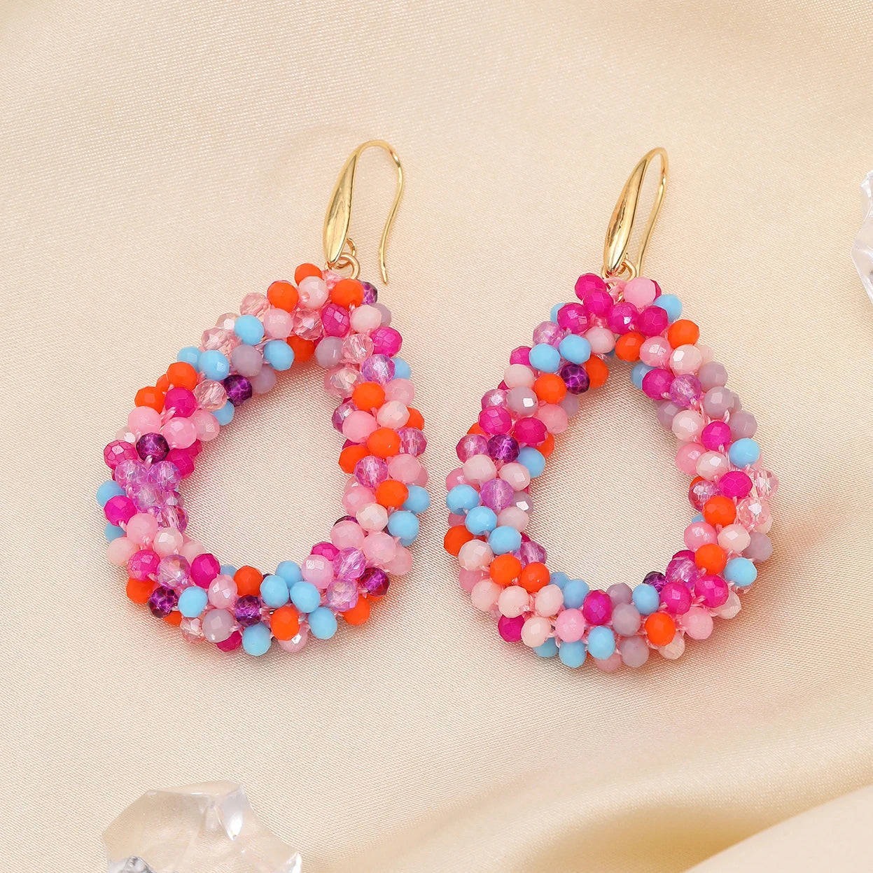 INKDEW Mixed Color Big Drop Earrings Colorful Bead Handmade Threading Crystal Earrings for Women Gift Water Drop Jewelry EA004