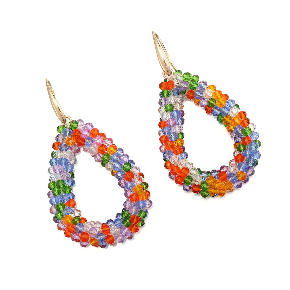 INKDEW Mixed Color Big Drop Earrings Colorful Bead Handmade Threading Crystal Earrings for Women Gift Water Drop Jewelry EA004