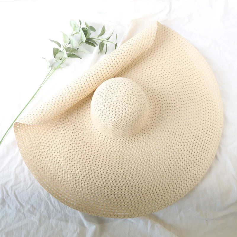 Lady Oversized 70cm Beach Hats Large Wide Brim Summer Uv Protection Sun Hat for Women  Foldable Straw  Wedding Hat