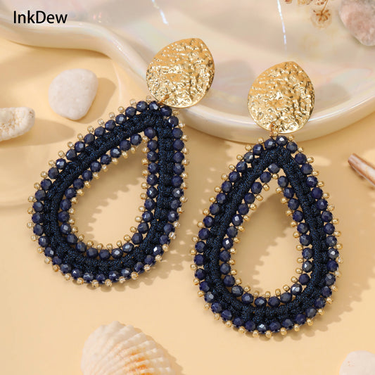 INKDEW Big Water Drop Shape Drop Earrings For Women Colorful Beads Handmade Threading Crystal Long Earrings Jewelry Gift EA144