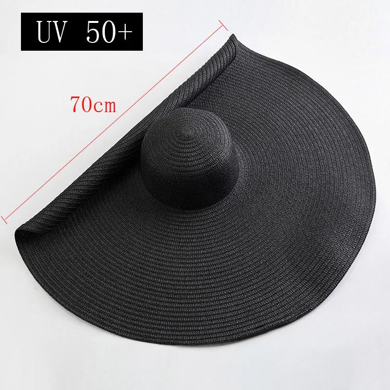 Lady Oversized 70cm Beach Hats Large Wide Brim Summer Uv Protection Sun Hat for Women  Foldable Straw  Wedding Hat