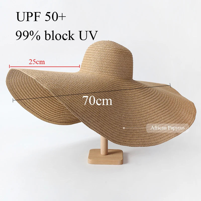 Lady Oversized 70cm Beach Hats Large Wide Brim Summer Uv Protection Sun Hat for Women  Foldable Straw  Wedding Hat