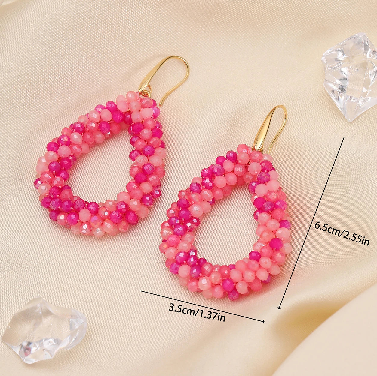 INKDEW Mixed Color Big Drop Earrings Colorful Bead Handmade Threading Crystal Earrings for Women Gift Water Drop Jewelry EA004