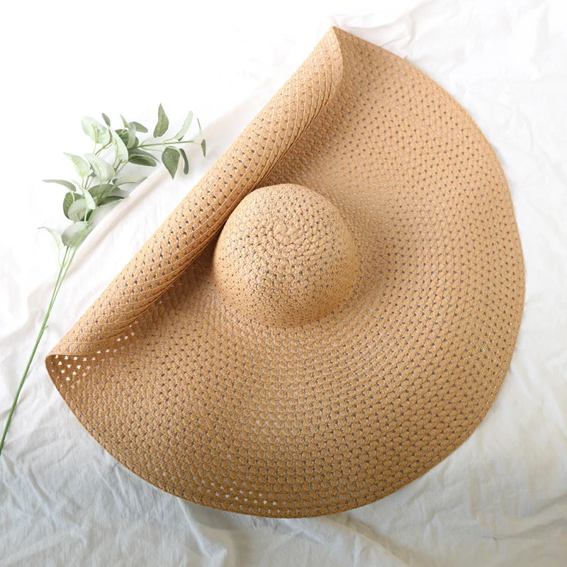 Lady Oversized 70cm Beach Hats Large Wide Brim Summer Uv Protection Sun Hat for Women  Foldable Straw  Wedding Hat