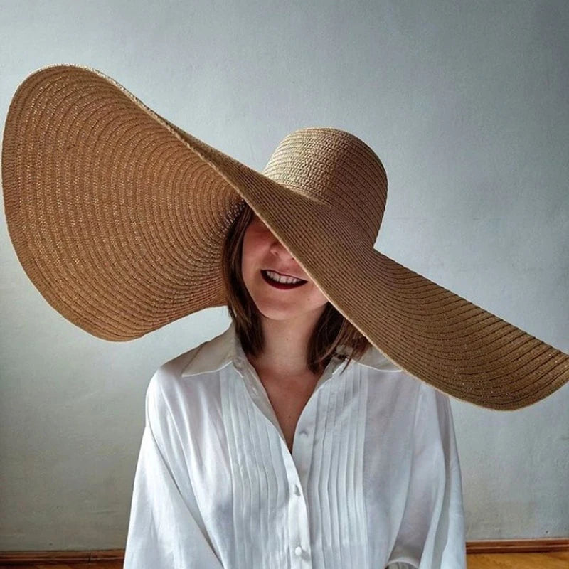 Lady Oversized 70cm Beach Hats Large Wide Brim Summer Uv Protection Sun Hat for Women  Foldable Straw  Wedding Hat