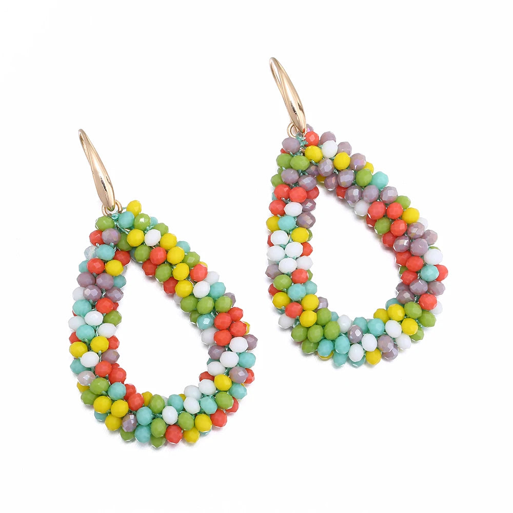 INKDEW Mixed Color Big Drop Earrings Colorful Bead Handmade Threading Crystal Earrings for Women Gift Water Drop Jewelry EA004