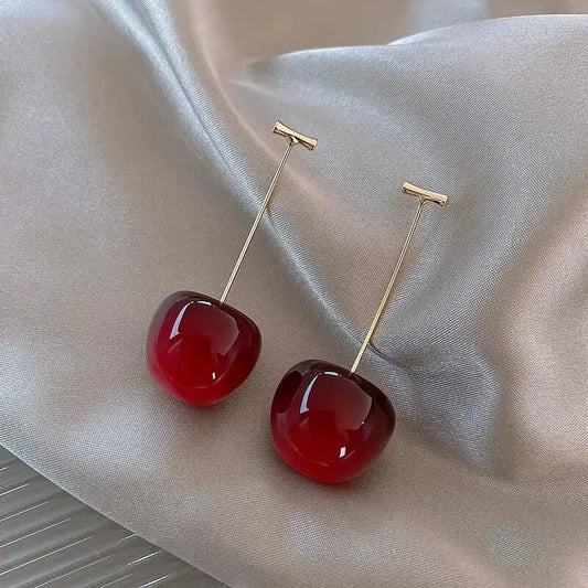 Lovely Sweet Red Cherry Earrings Ladies Fashion Delicate Fruit Design Drop Dangle Earrings Wedding Party Korean Ear Jewelry Gift