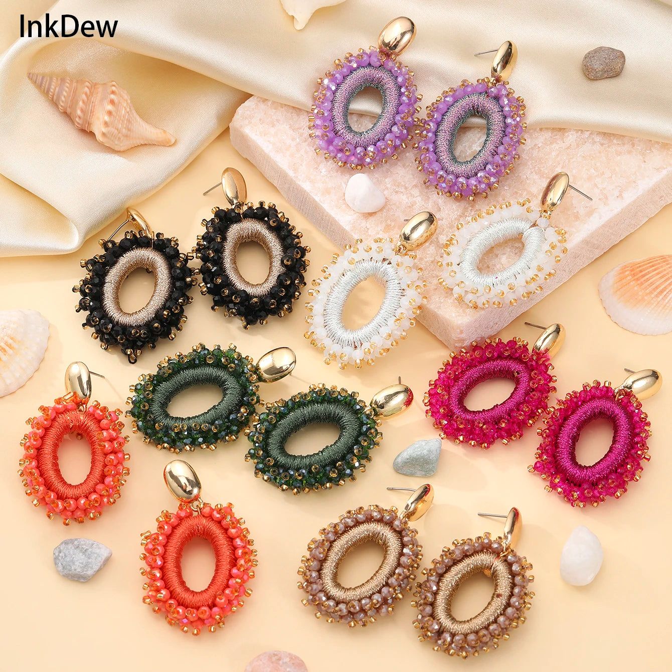 INKDEW New Fashion Big Drop Earrings for Women Thread Handmade Crystal Beads Long Earrings Jewelry Gift Vintage EA063