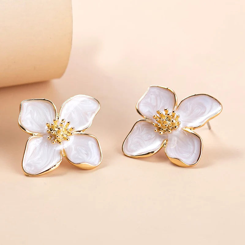 Obega Flower Earrings Stud Pink White Flowers Women Earring Post Spring Summer New Trendy Girls Cute Jewelrys