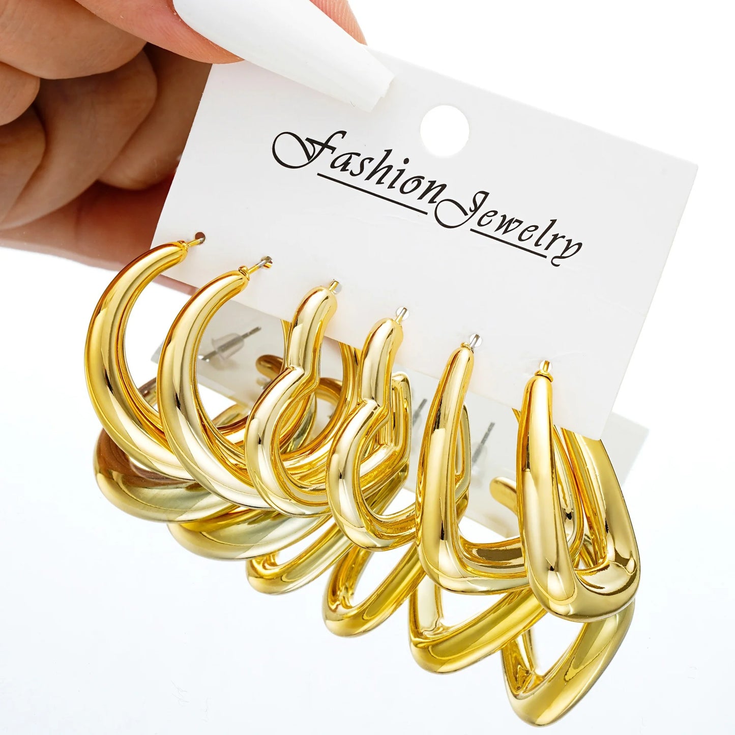 6pcs Chunky Gold Plated Waterdrop Hoop Earring Set For Women European and American Minimalist Smooth Circle Drop Earring Jewelry