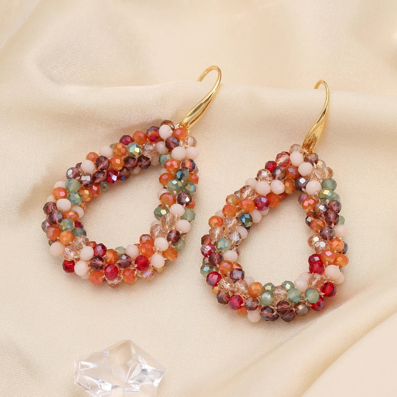 INKDEW Mixed Color Big Drop Earrings Colorful Bead Handmade Threading Crystal Earrings for Women Gift Water Drop Jewelry EA004