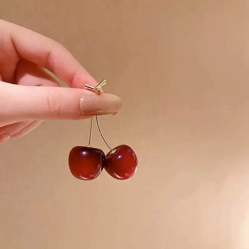 Lovely Sweet Red Cherry Earrings Ladies Fashion Delicate Fruit Design Drop Dangle Earrings Wedding Party Korean Ear Jewelry Gift